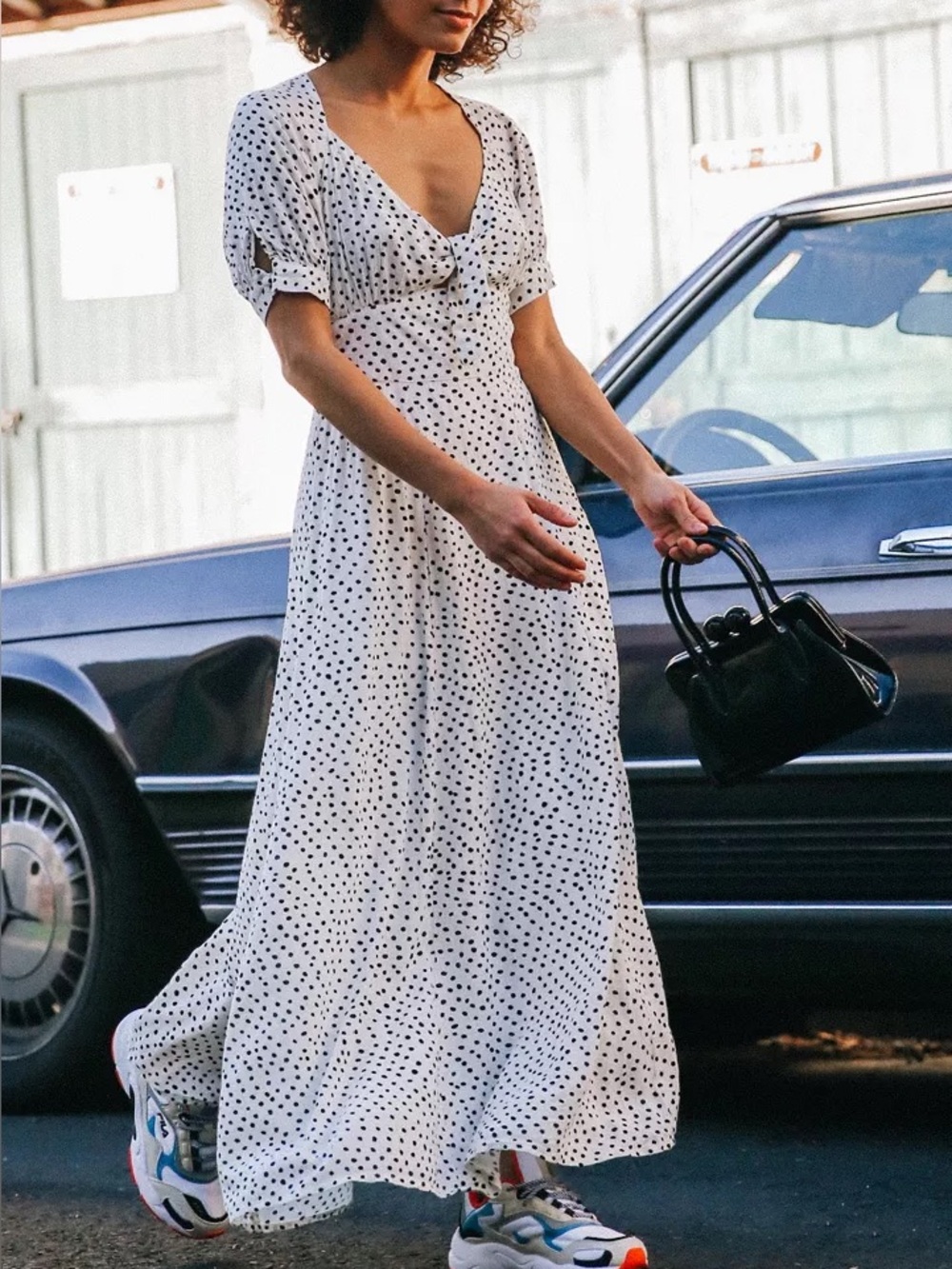 Urban Outfitters Devin White Polka Dot Tie-Front Midi Dress Size US6